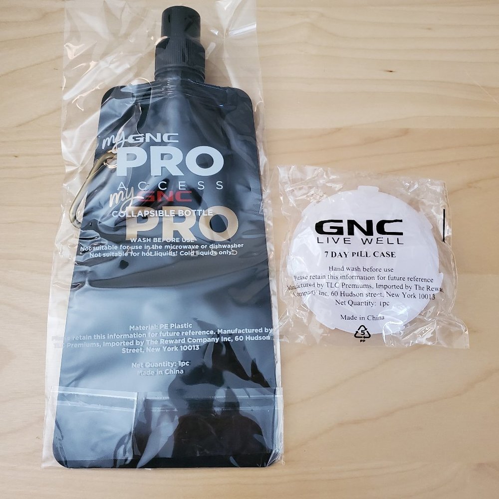 GNC Pro Collapsible Bottle Black and GNC 7 Day Pill Case White Sealed New
